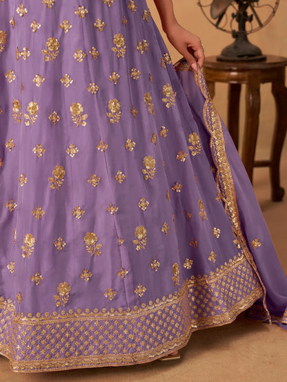 Lavender Organza Embroidery Work Lehenga Choli