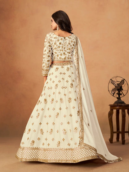 Off White Organza Embroidery Work Lehenga Choli