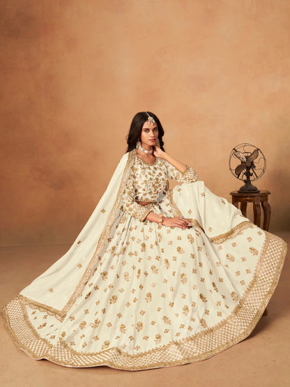 Off White Organza Embroidery Work Lehenga Choli
