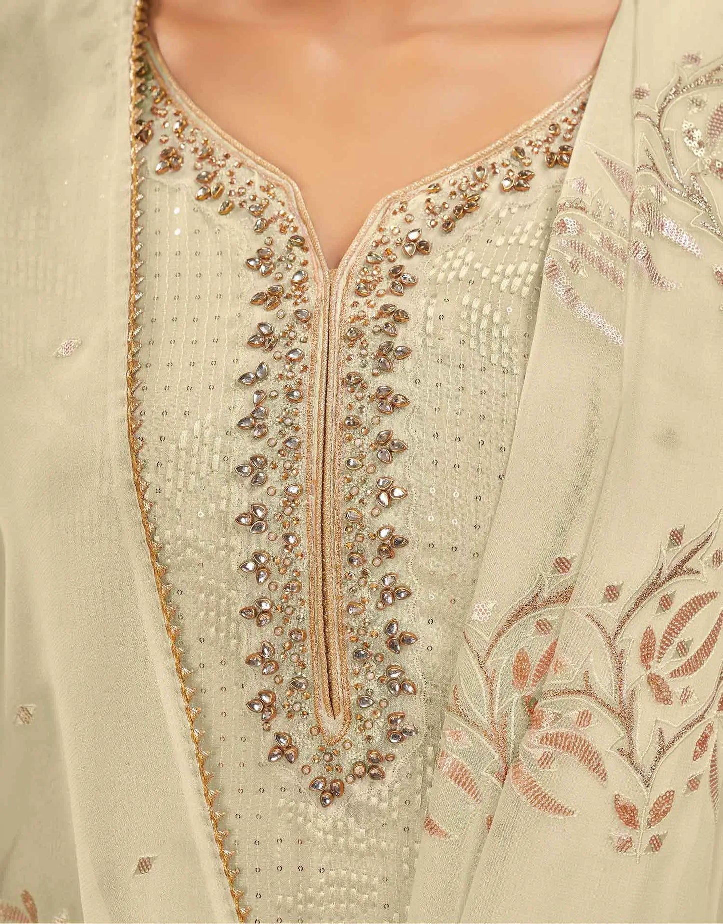 Light Yellow Georgette Sequins Embroidery Work Salwar Suit With Dupatta