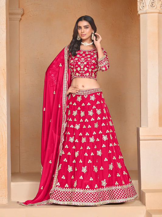 Red Organza Lehenga Choli With Thread & Sequence Embroidery Work