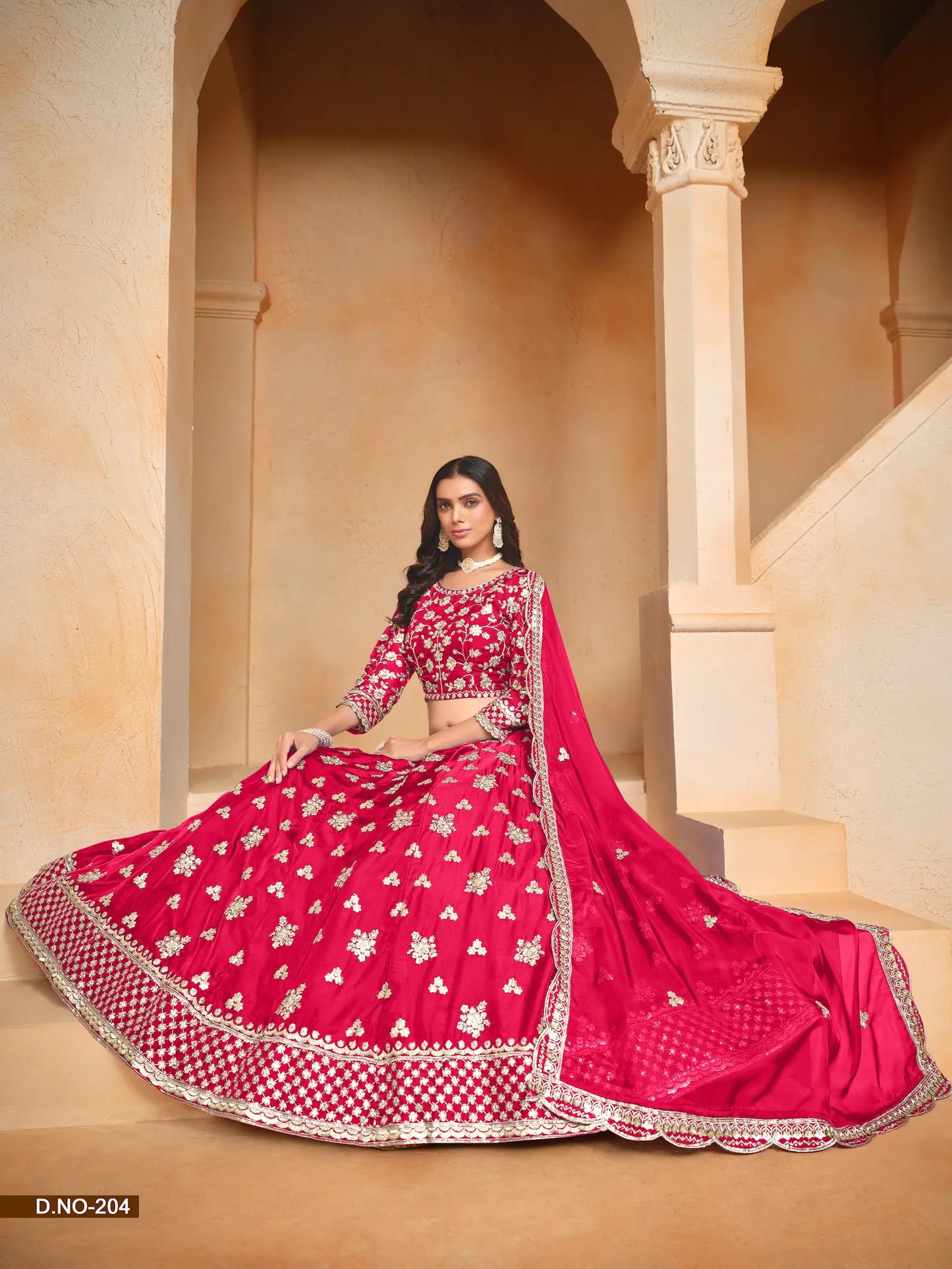 Red Organza Lehenga Choli With Thread & Sequence Embroidery Work