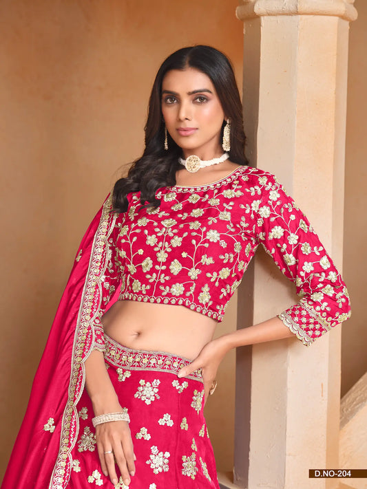 Red Organza Lehenga Choli With Thread & Sequence Embroidery Work