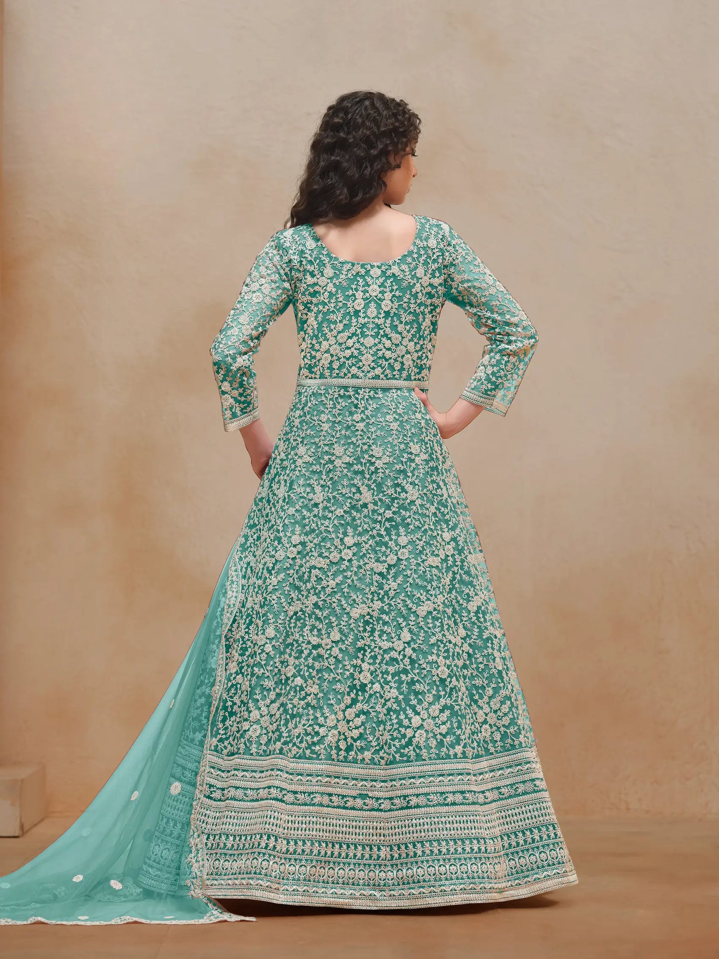 Sky Blue Net Gown With Sequence & Thread Embroidery Work