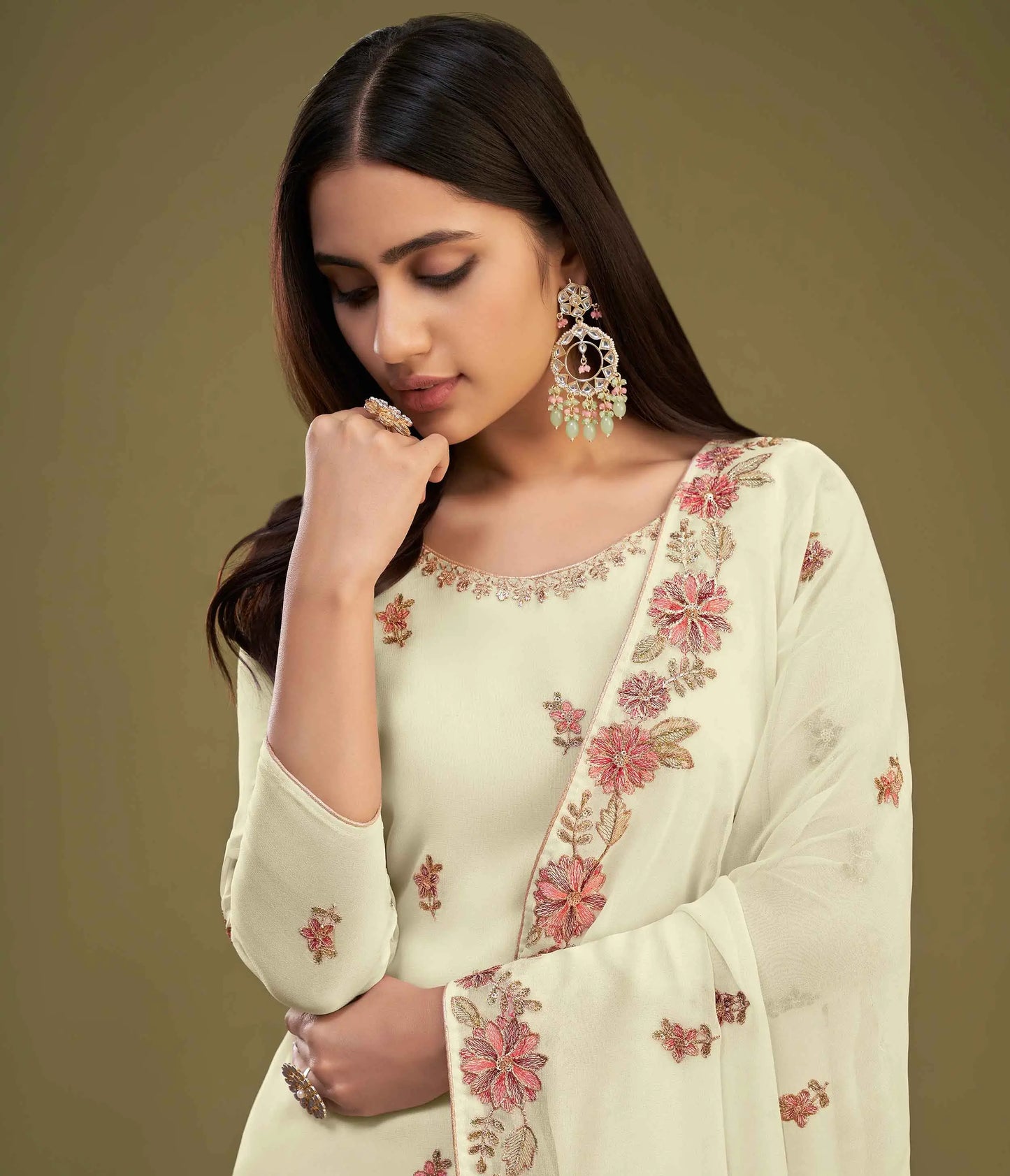 Light Lime Yellow Georgette Multi Thread Embroidery Work Sharara Set With Dupatta