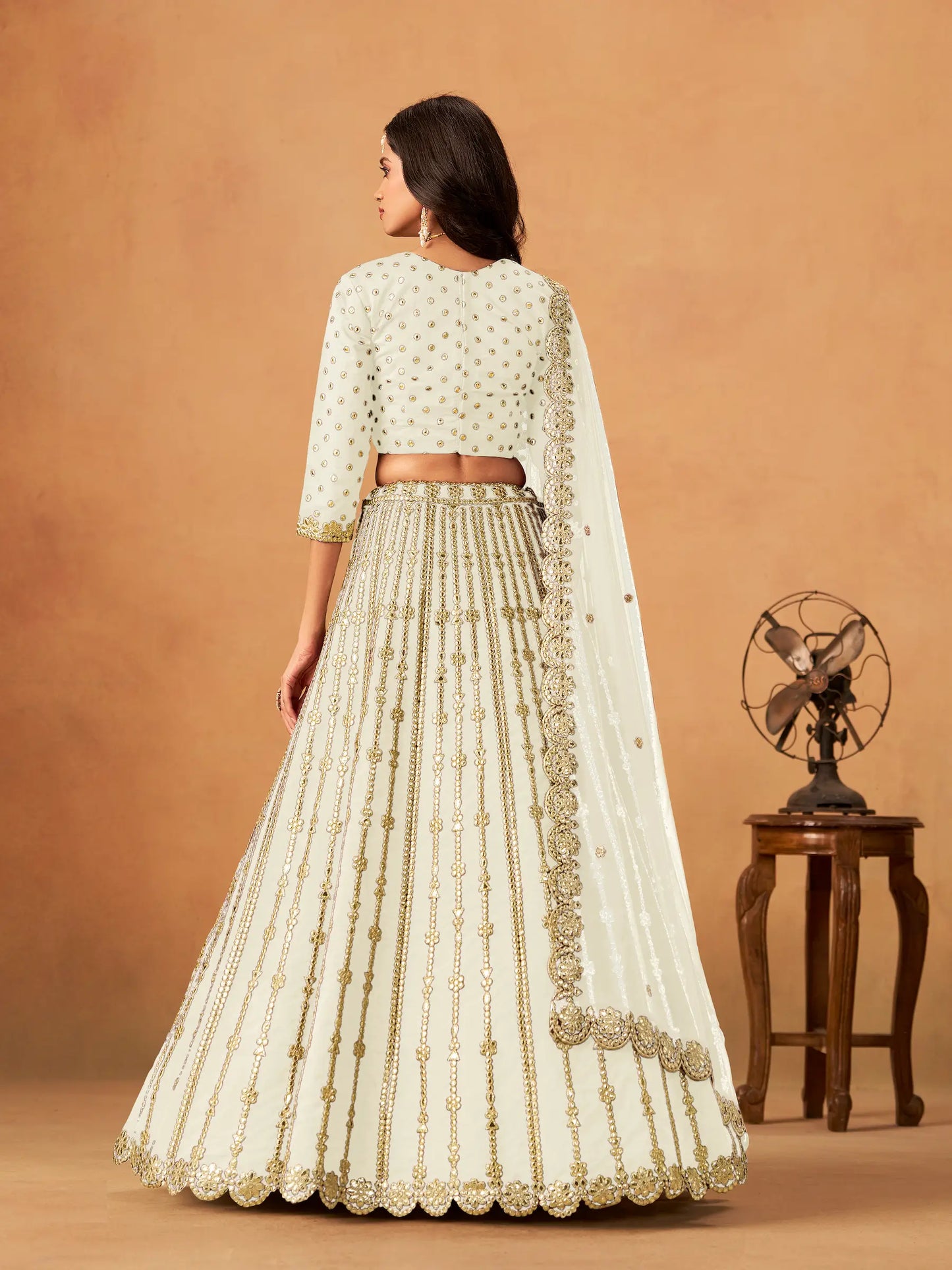 Off White Art Silk Paper Mirror & Embroidery Lehenga Choli