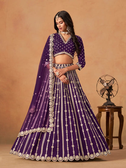 Purple Art Silk Paper Mirror & Embroidery Lehenga Choli