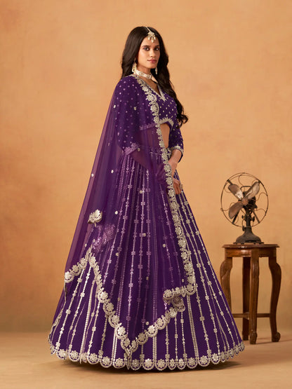 Purple Art Silk Paper Mirror & Embroidery Lehenga Choli