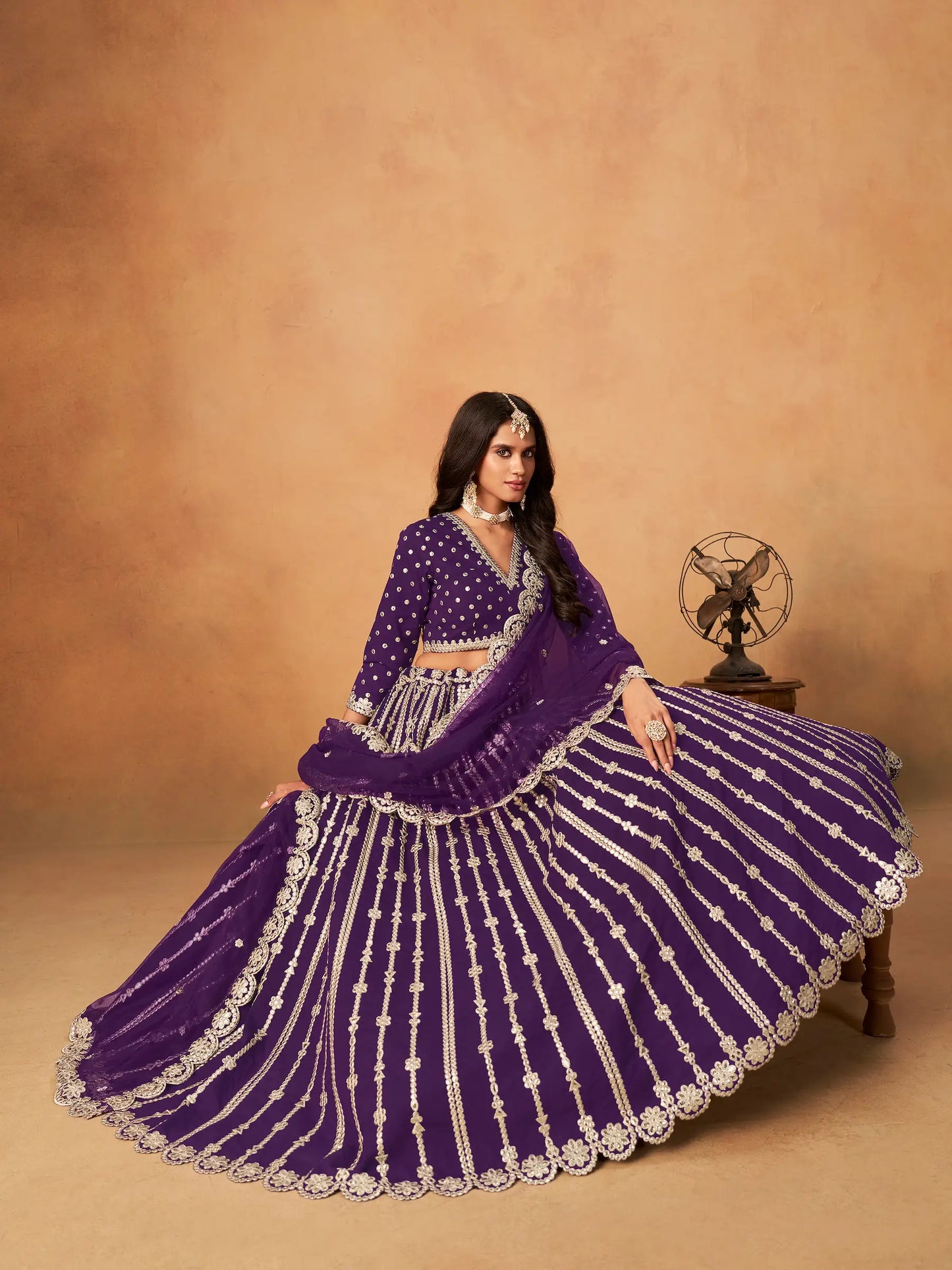 Purple Art Silk Paper Mirror & Embroidery Lehenga Choli