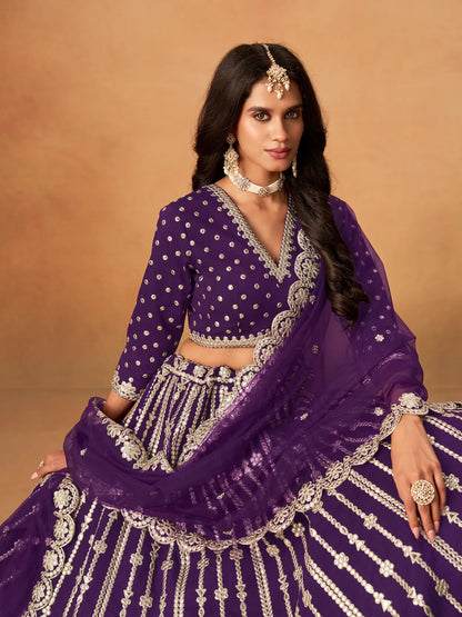 Purple Art Silk Paper Mirror & Embroidery Lehenga Choli