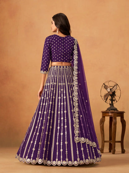 Purple Art Silk Paper Mirror & Embroidery Lehenga Choli
