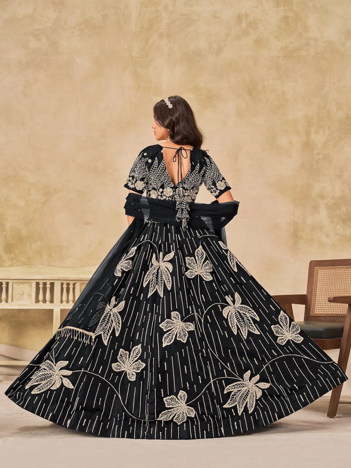 Black Art Silk Lehenga Choli With Sequins Embroidery