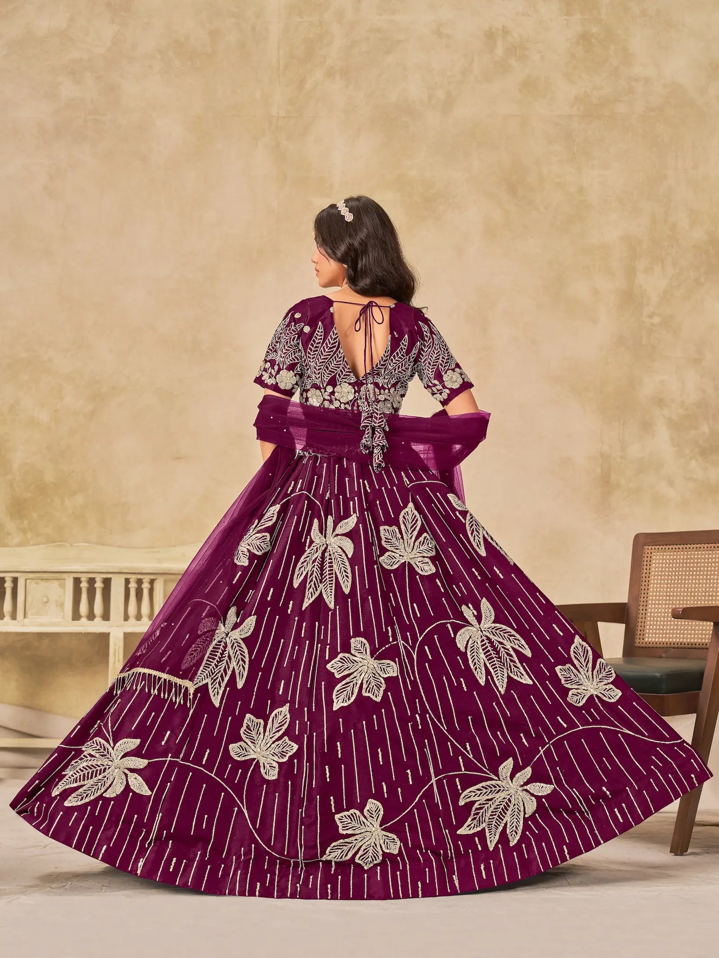 Wine Art Silk Lehenga Choli With Sequins Embroidery