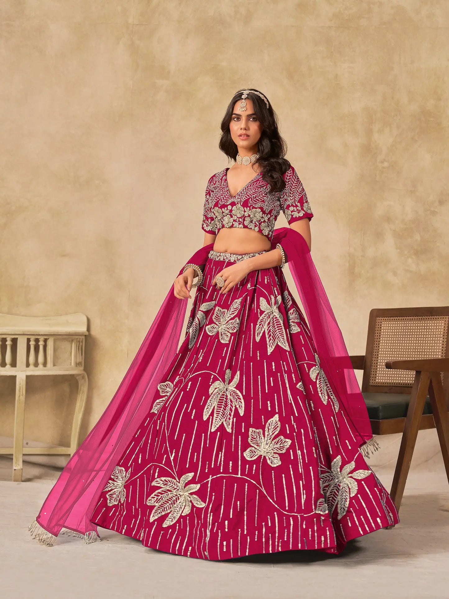 Pink Art Silk Lehenga Choli With Sequins Embroidery
