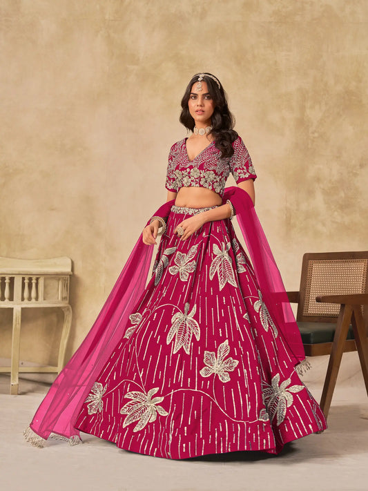 Pink Art Silk Lehenga Choli With Sequins Embroidery