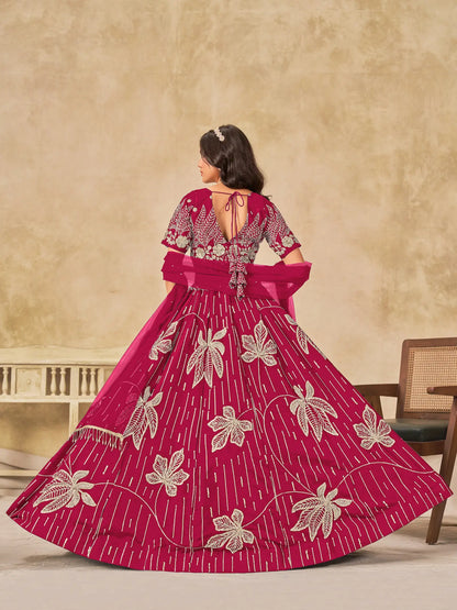 Pink Art Silk Lehenga Choli With Sequins Embroidery