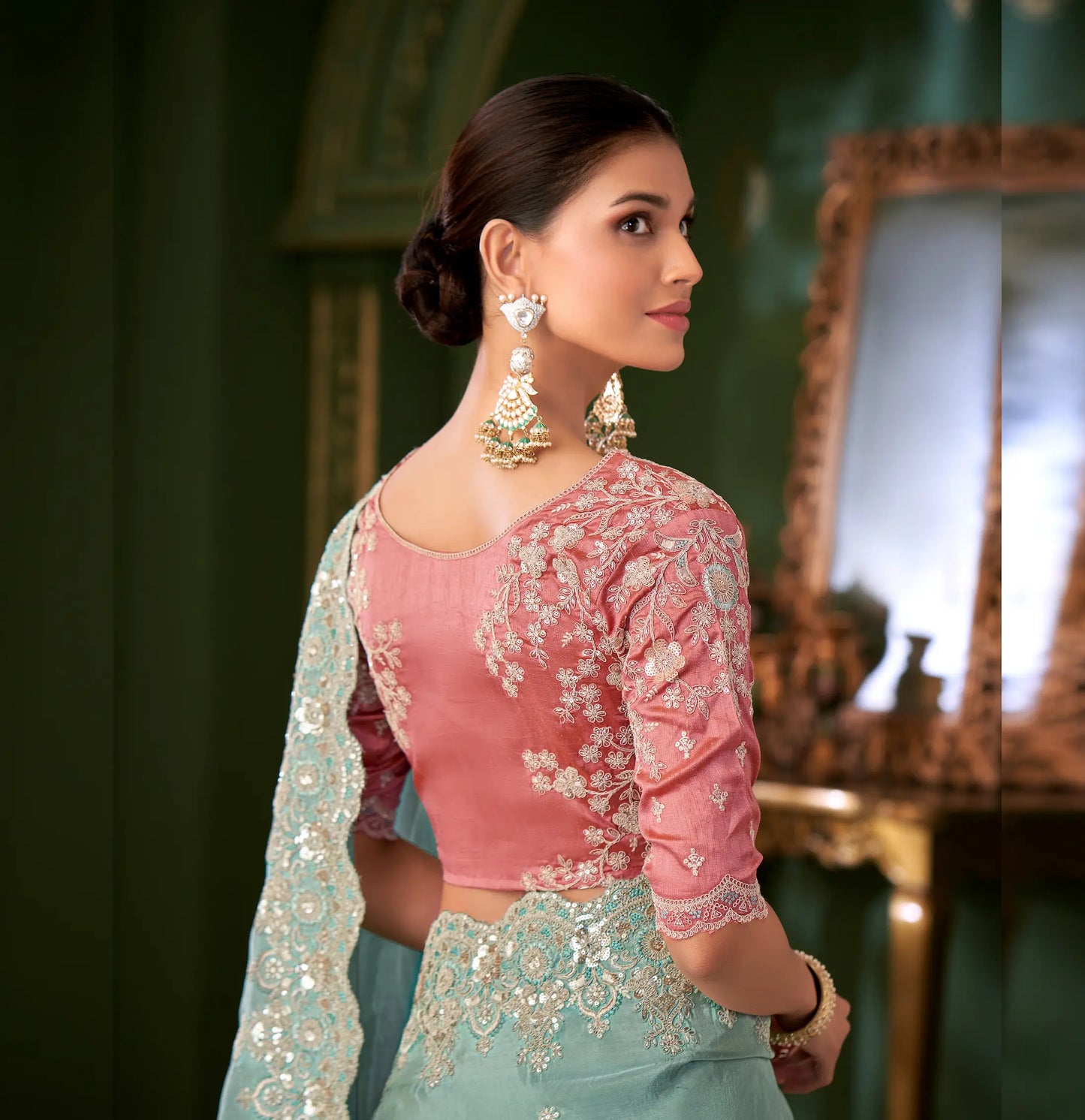 Sky Blue Viscose georgette Heavy Embroidery Saree