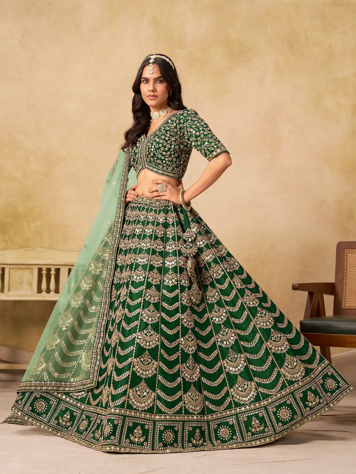 Timber green Art Silk Embroidery Lehenga Choli
