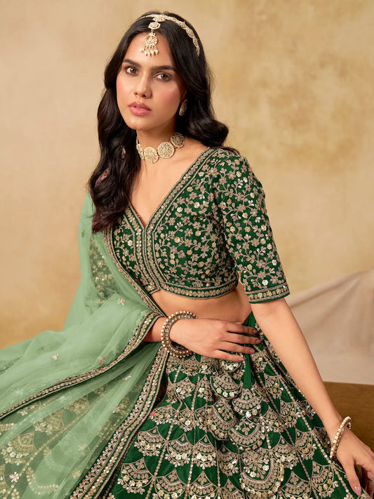 Timber green Art Silk Embroidery Lehenga Choli