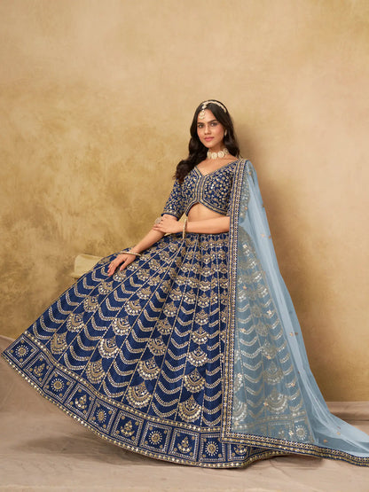 Nile Blue Art Silk Embroidery Lehenga Choli