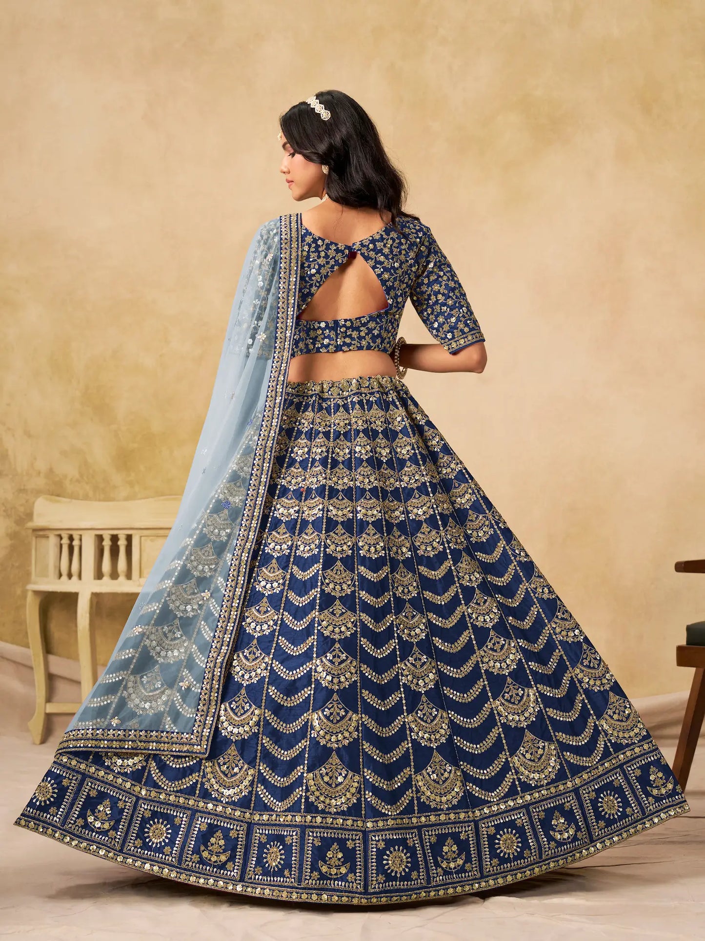Nile Blue Art Silk Embroidery Lehenga Choli