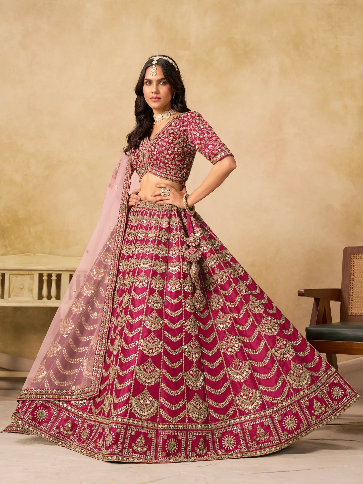 Burnt Pink Art Silk Embroidery Lehenga Choli