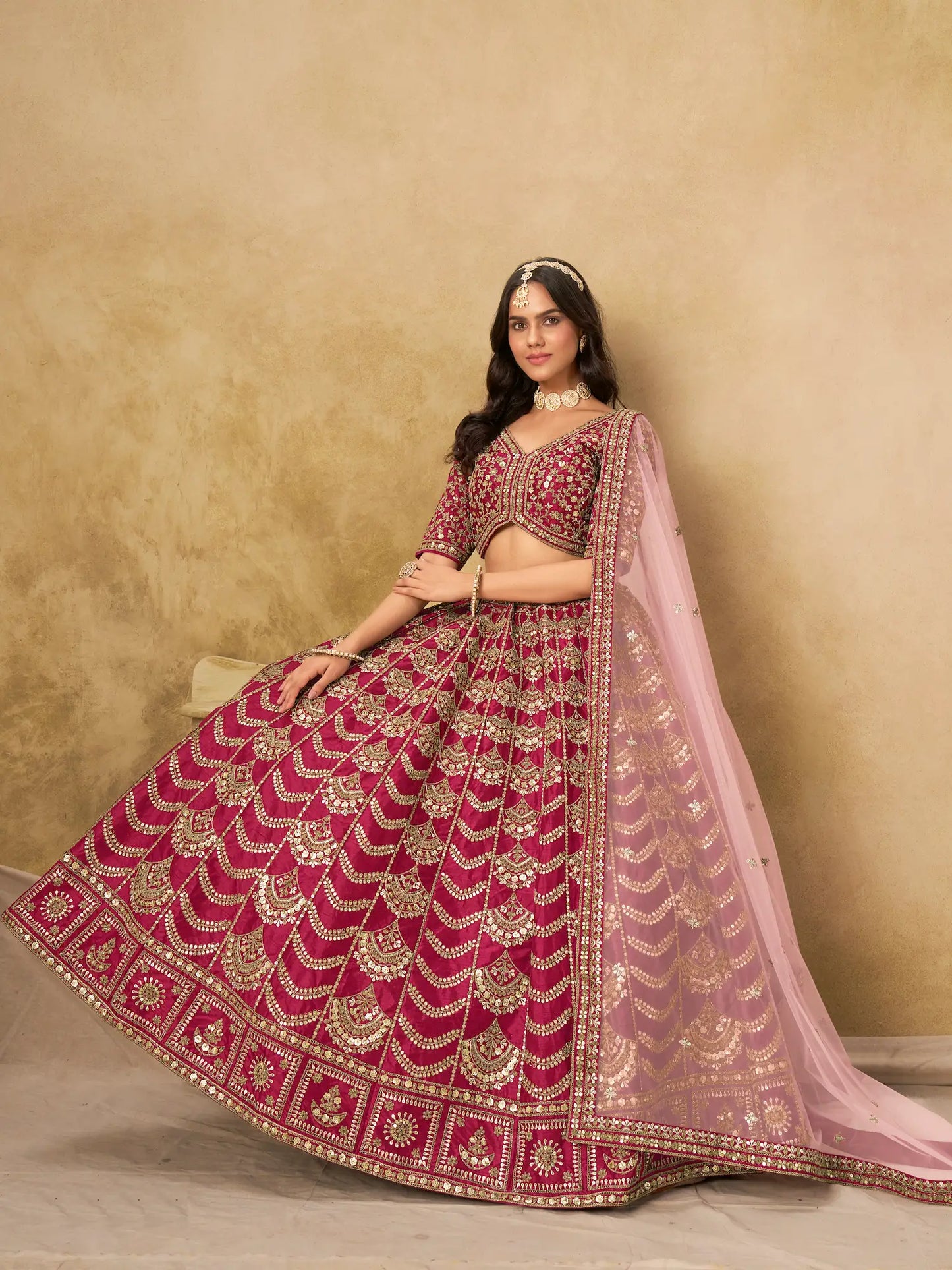 Burnt Pink Art Silk Embroidery Lehenga Choli