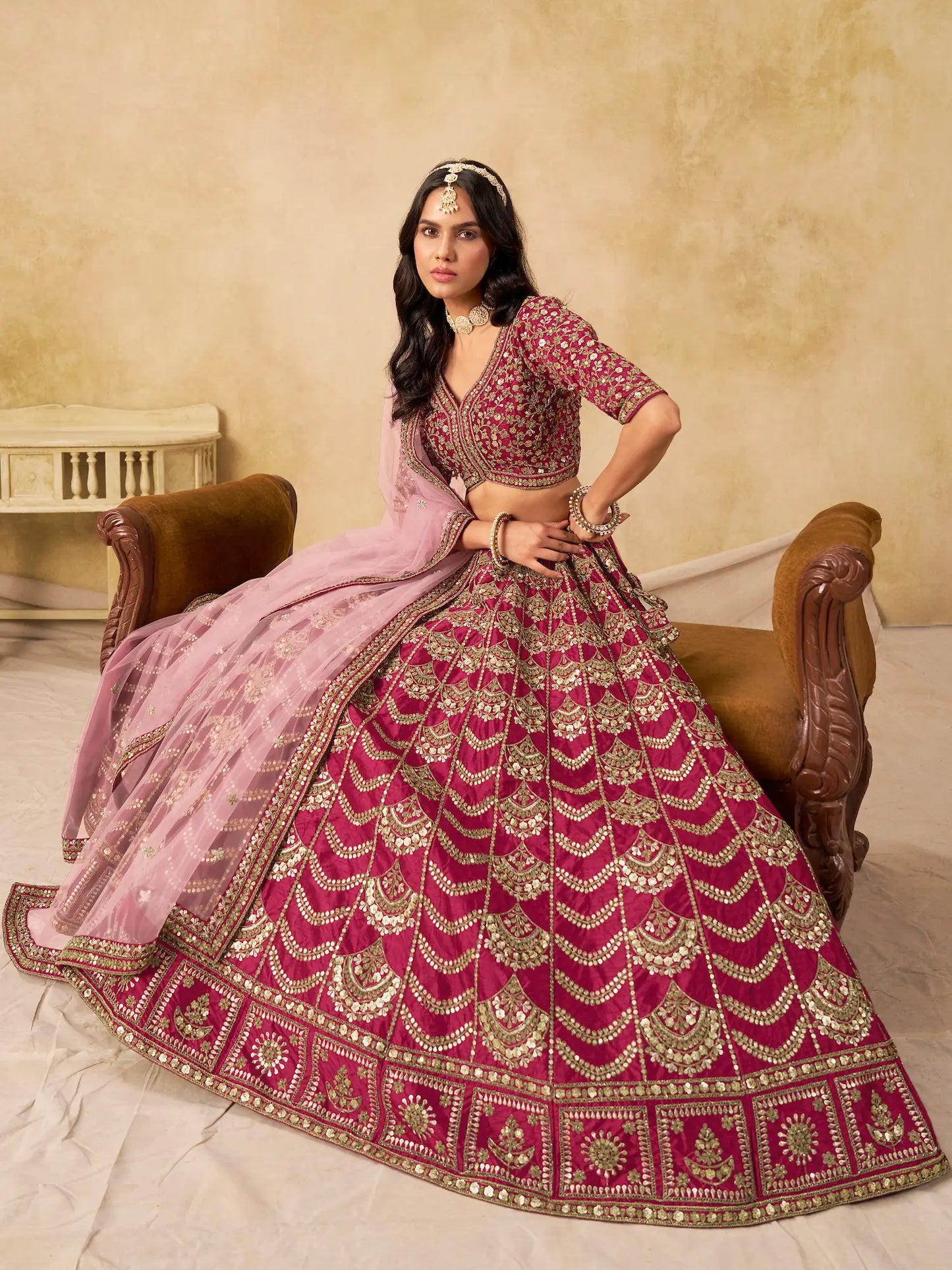 Burnt Pink Art Silk Embroidery Lehenga Choli