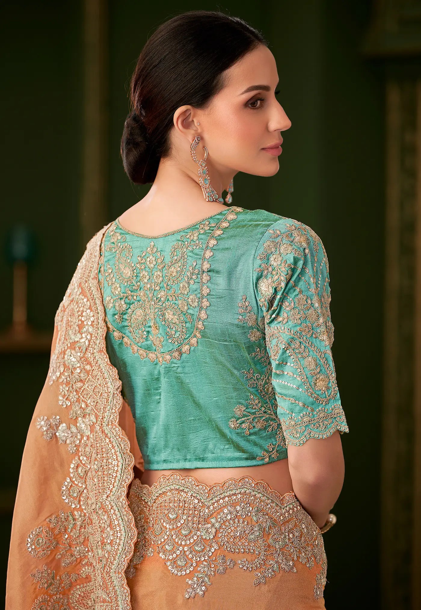 Saffron Orange Viscose georgette Heavy Embroidery Saree