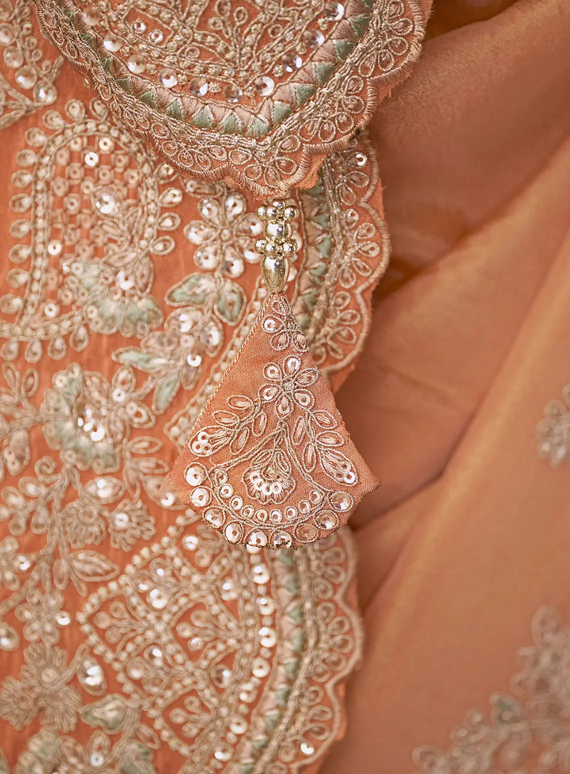 Saffron Orange Viscose georgette Heavy Embroidery Saree