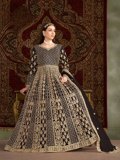 Black Net Gown With Sequence & Zari Embroidery Work