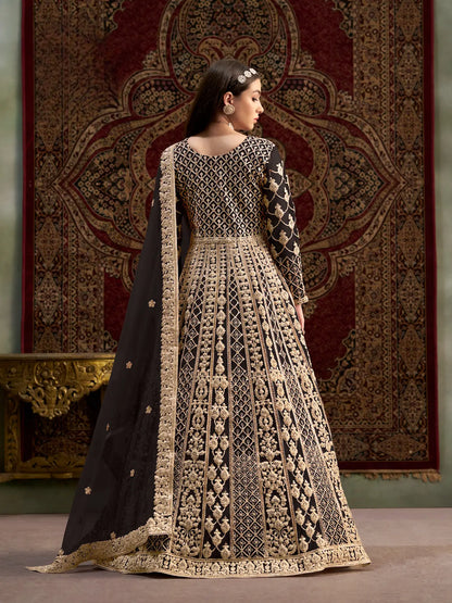 Black Net Gown With Sequence & Zari Embroidery Work