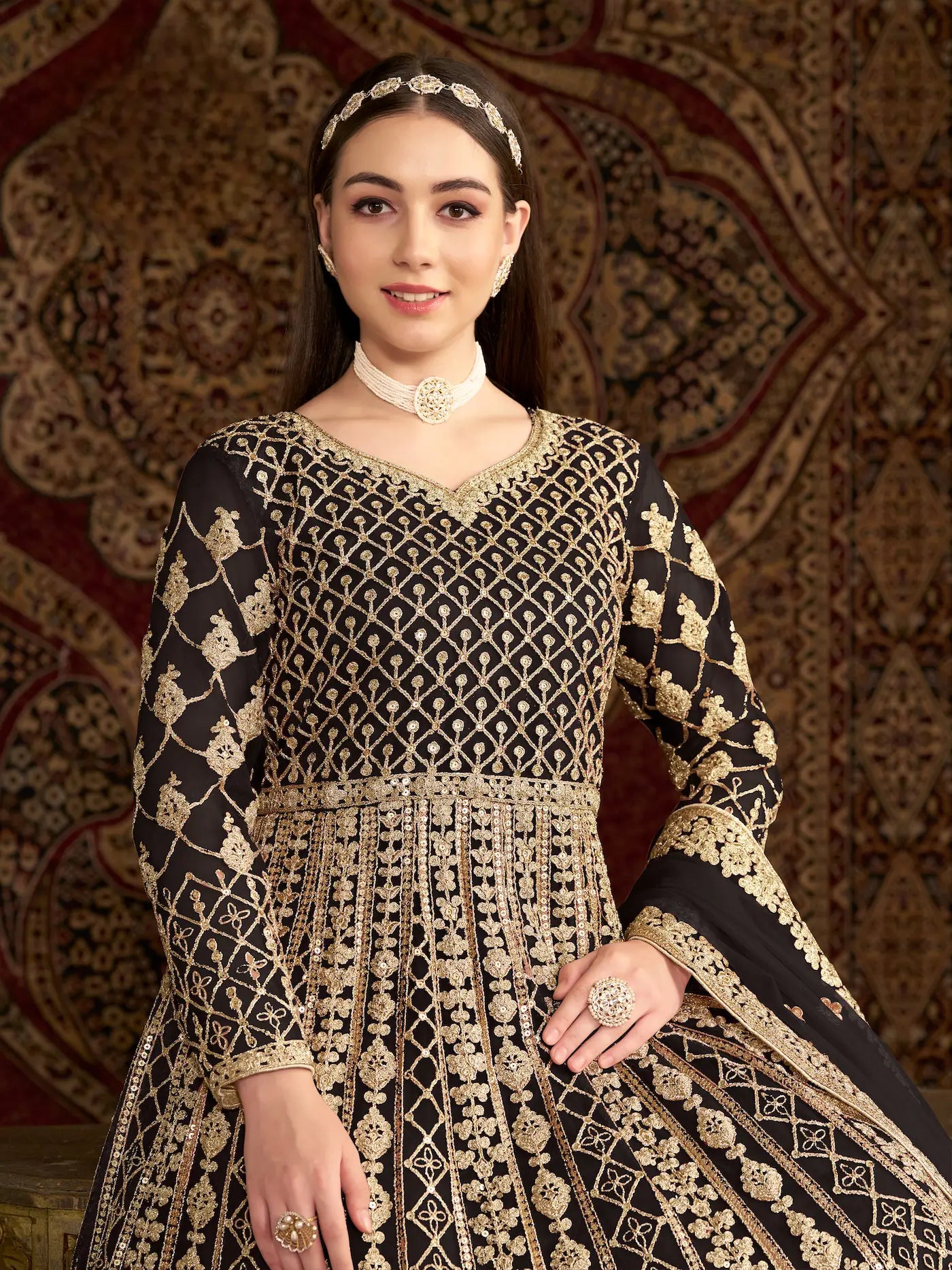 Black Net Gown With Sequence & Zari Embroidery Work