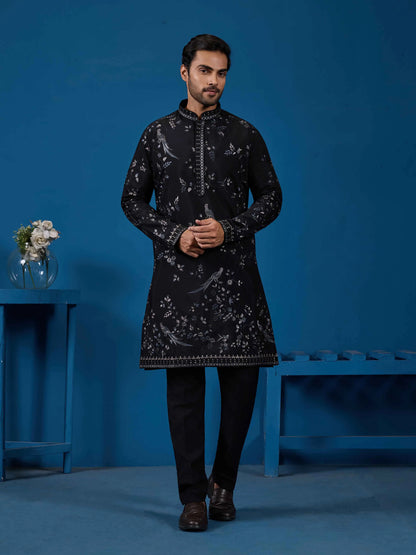 Black Kurta Set With Embroidery Work