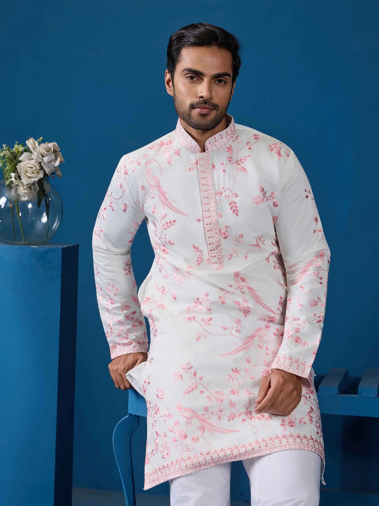 White Kurta Set With Embroidery Work