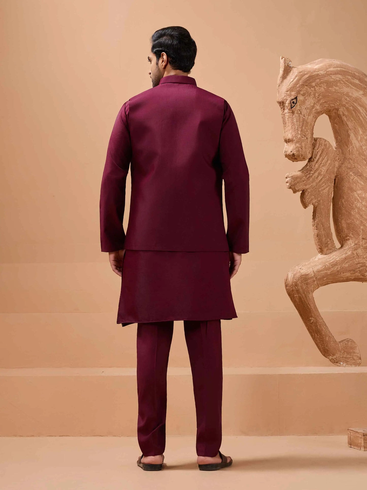 Stylish Maroon Kurta Set With Sequins Embroidery Jacket