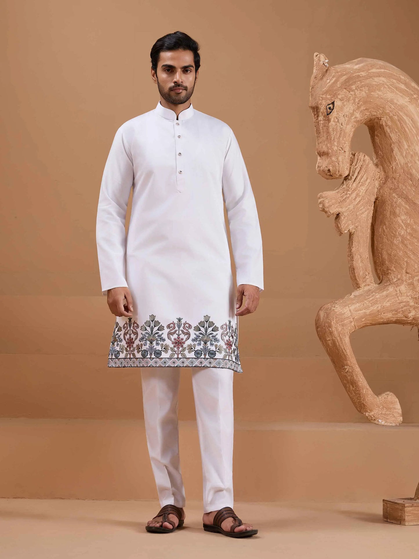 White Elegant Sequins Embroidery Kurta Set With Jacket