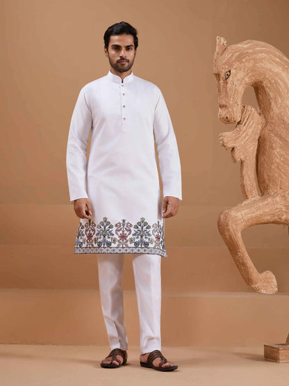 White Elegant Sequins Embroidery Kurta Set With Jacket