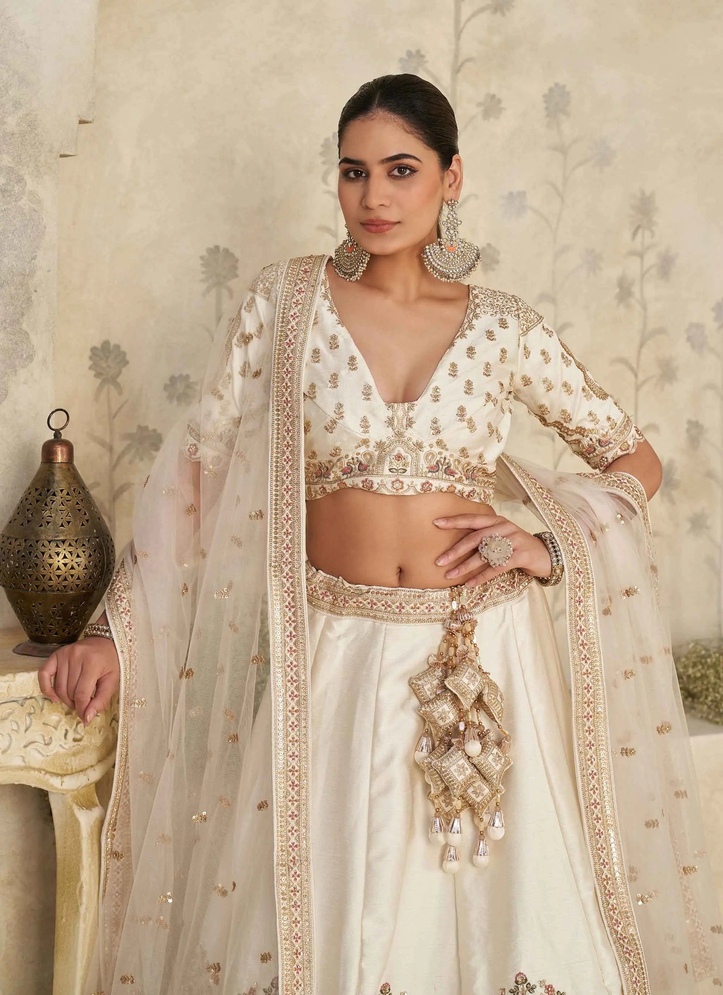Cream Lehenga With Intricate Elephant Zari Work