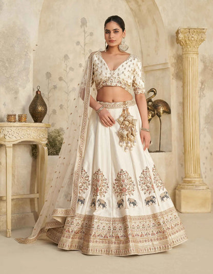 Cream Lehenga With Intricate Elephant Zari Work