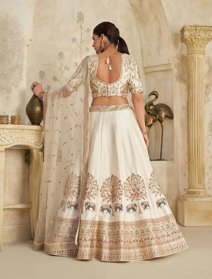 Cream Lehenga With Intricate Elephant Zari Work