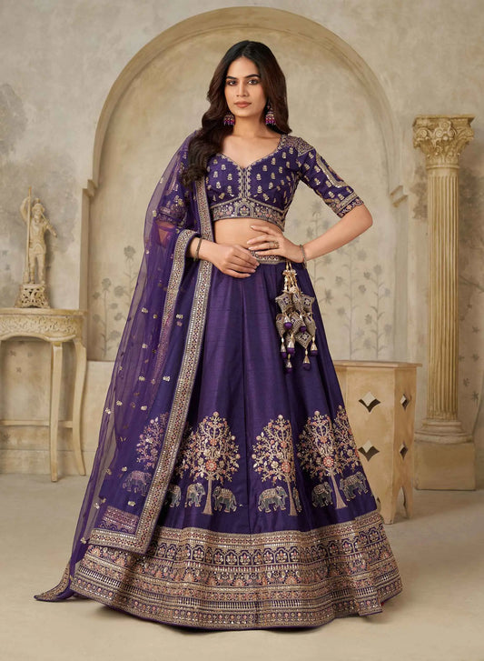 Royal Purple Wedding Lehenga With Elephant Motifs