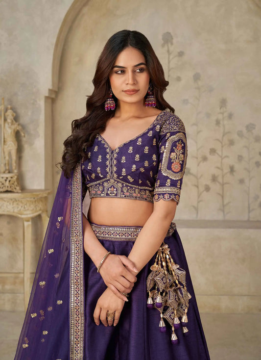 Royal Purple Wedding Lehenga With Elephant Motifs