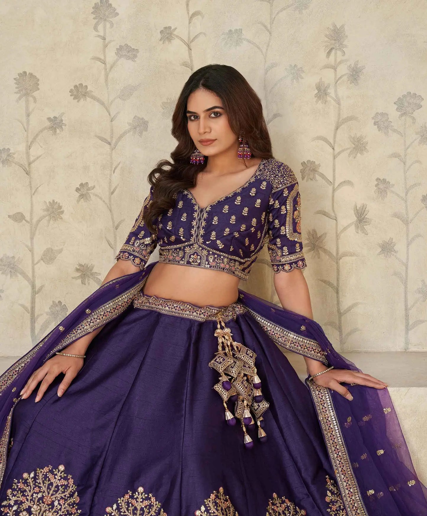 Royal Purple Wedding Lehenga With Elephant Motifs