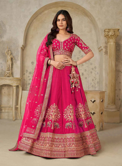 Hot Pink Bridal Ensemble With Elephant Motifs