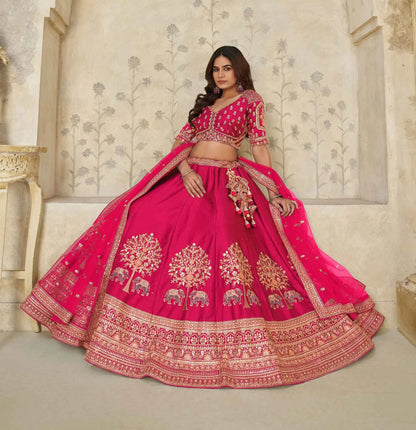 Hot Pink Bridal Ensemble With Elephant Motifs