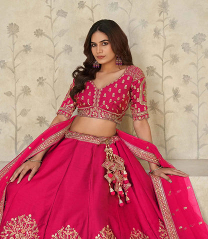 Hot Pink Bridal Ensemble With Elephant Motifs