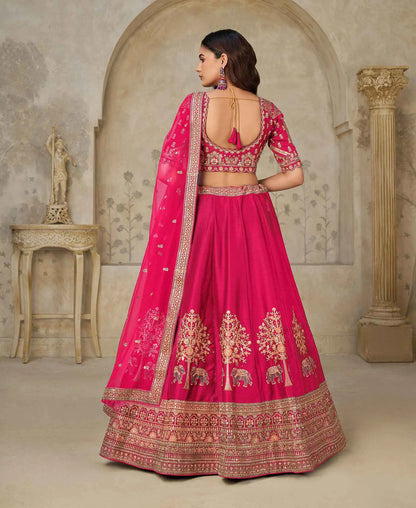 Hot Pink Bridal Ensemble With Elephant Motifs