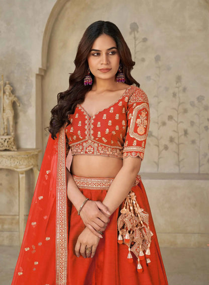 Trendy Rust Wedding Lehenga With Elephant Motifs