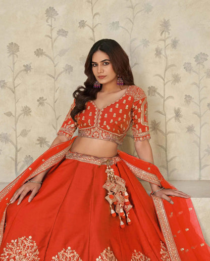 Trendy Rust Wedding Lehenga With Elephant Motifs